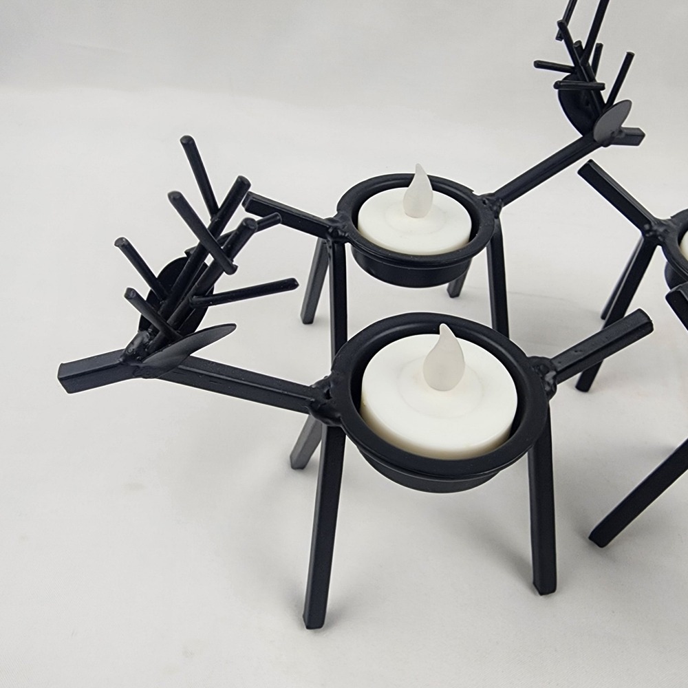 4 Metal Reindeer‎ Candleholders Antique Black 5"x5" Holiday Primitive Farmhouse - Picture 3 of 5